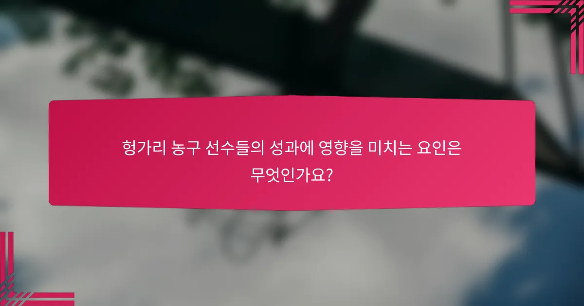 헝가리 농구 선수들의 성과에 영향을 미치는 요인은 무엇인가요?