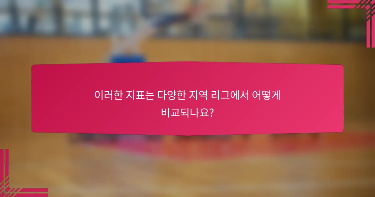 이러한 지표는 다양한 지역 리그에서 어떻게 비교되나요?