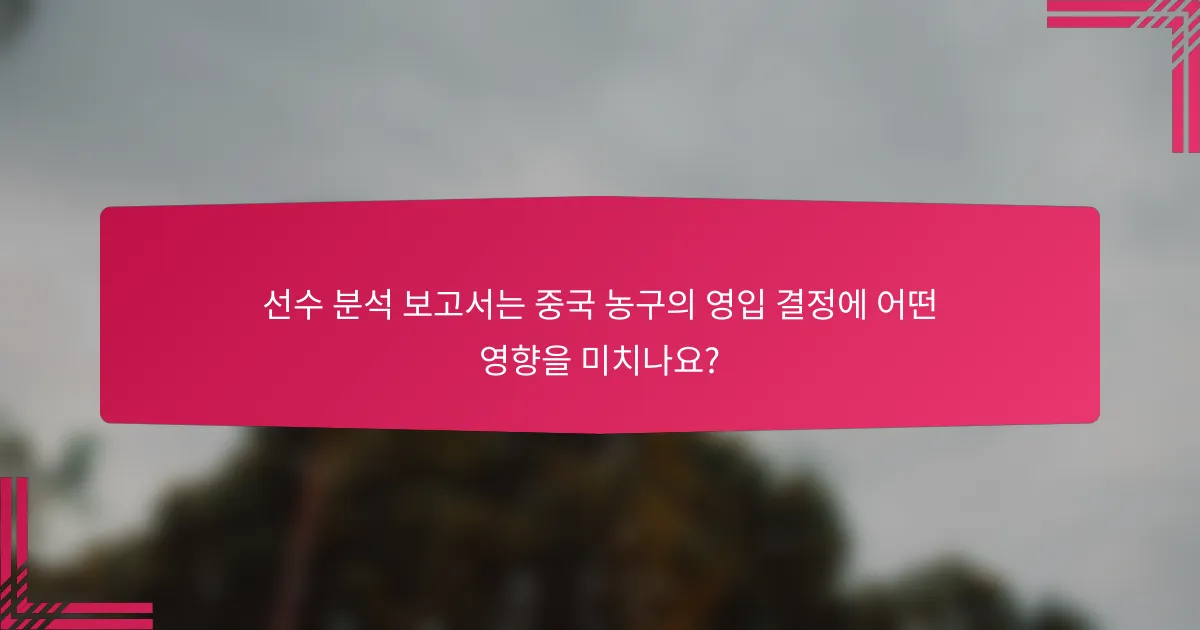 선수 분석 보고서는 중국 농구의 영입 결정에 어떤 영향을 미치나요?